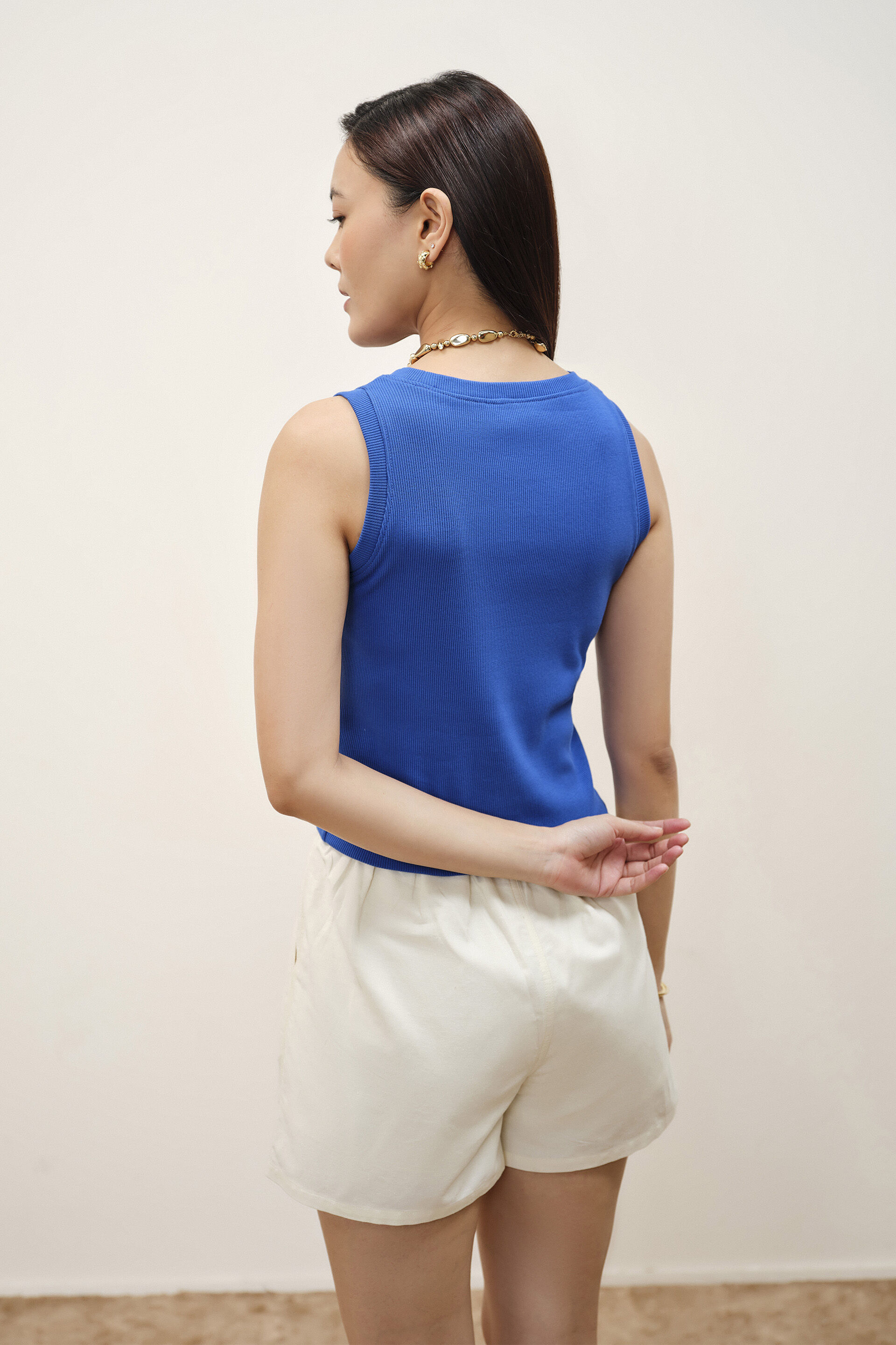 Blue Ribbed Sleeveless Top, Blue, image 5